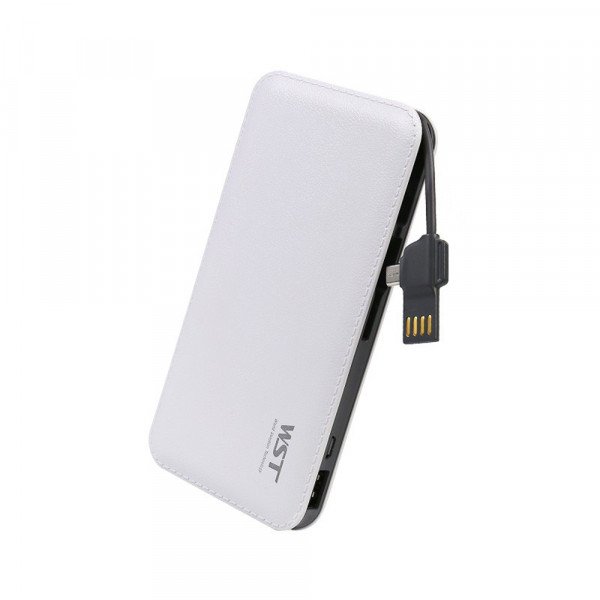 Wholesale Universal 8000 mah Portable Power Bank Charger with Built In Cable (White)